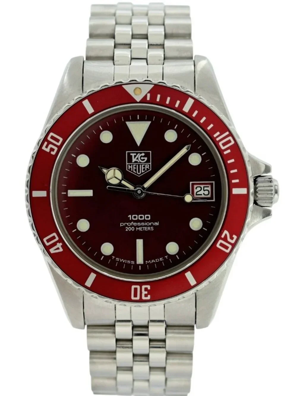 Tag Heuer 37mm Men's 1000 Series Red Dial Dive Jubilee Band JDM Watch 980.913 N